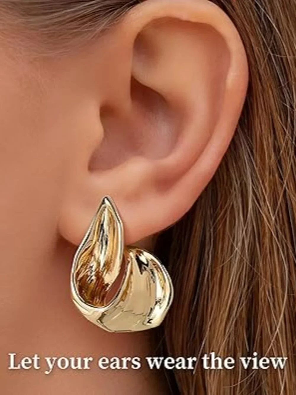 NEW Stud Earrings for Women 18k Gold Plated Earring Statement Trendy Double Wave
